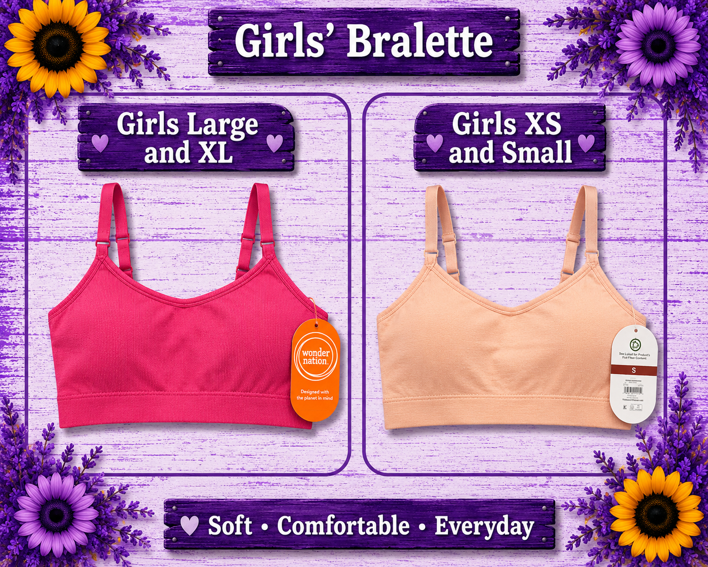 Girls 2 pack bralets Xs'XL